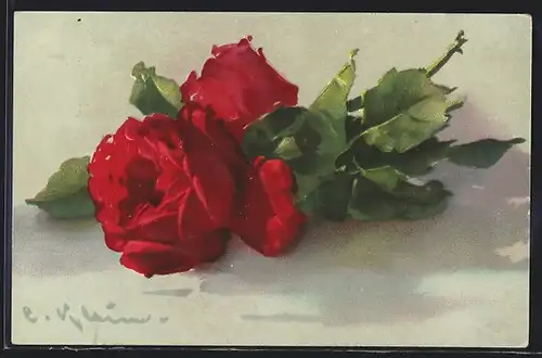 Künstler-AK Catharina Klein: rote Rosen