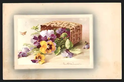 Präge-Künstler-AK Catharina Klein: Korb mit Stiefmütterchen