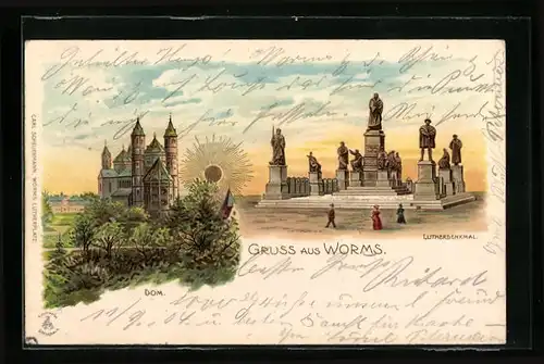 Sonnenschein-AK Worms, Dom, Lutherdenkmal