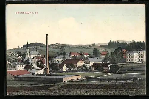 AK Ebersbach i. Sa., Ortspartie mit Kirche
