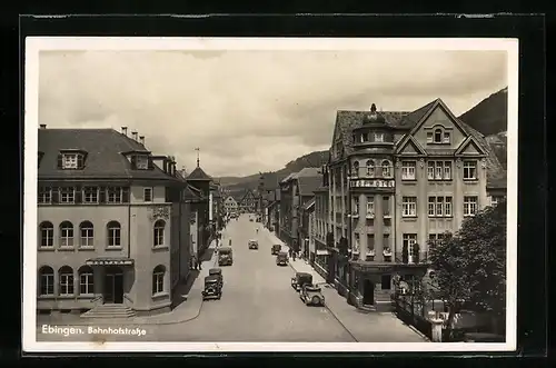 AK Ebingen, Bahnhofstrasse mit Bahnhof-Hotel