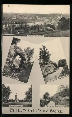 AK Giengen, Irpfelhöhle, Partie am Schiessberg, Aussichtsturm