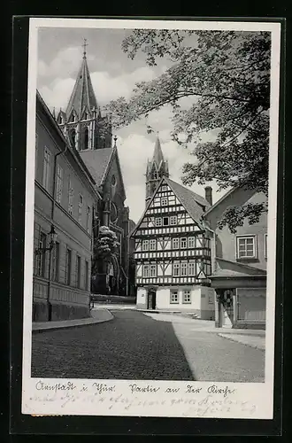 AK Arnstadt, Strassenpartie an der Kirche