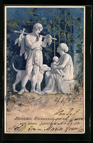 AK Skulptur eines Jägers mit seiner Familie, Antike