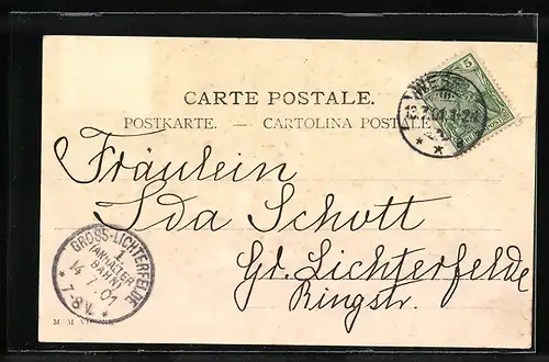 AK Damengruppe mit Schirm und Bodenvase, Jugendstil