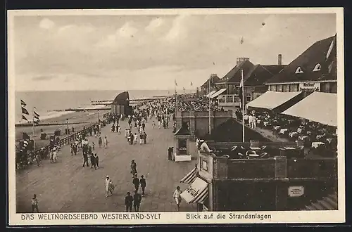 AK Westerland /Sylt, Nordseebad, Blick auf die Strandanlagen mit Wünschmann Strandrestaurant u. Cafe