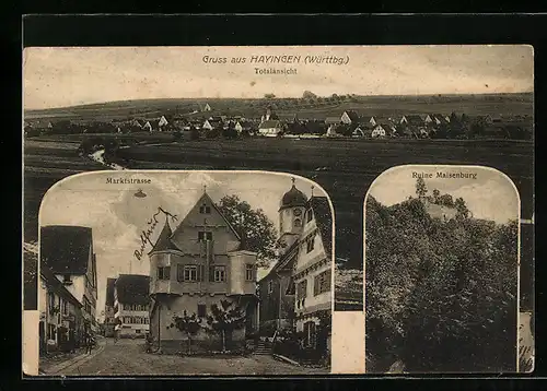 AK Hayingen /Württbg., Totalansicht, Marktstrasse, Ruine Maisenburg