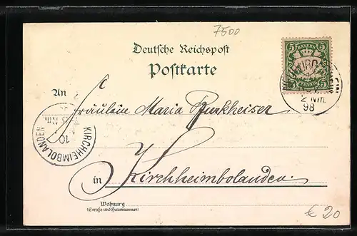 Lithographie Karlsruhe, Schlossgartensee, Generalcommando, Krieger-Denkmal