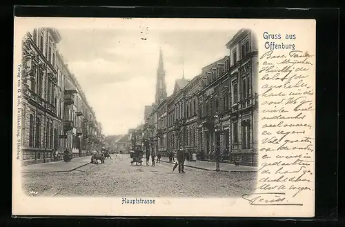 AK Offenburg, Hauptstrasse mit Passanten