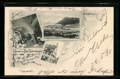 AK Bad Überkingen, Gasthaus, Aussen- u. Innenansicht, Ortspanorama