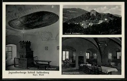 AK Saldenburg /Bayr. Wald, Jugendherberge Schloss Saldenburg, Innenansichten Rittersaal und Frauenkemenate