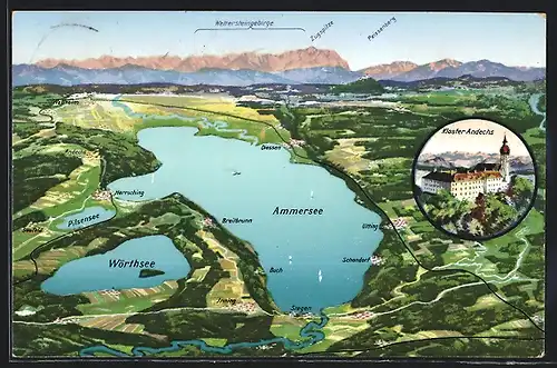 AK Andechs, Panorama und Kloster Andechs