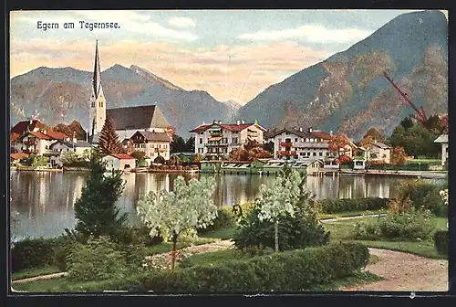 AK Egern / Tegernsee, Ortspartie, Blick zur Kirche
