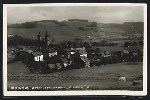 AK St. Peter i. bad. Schwarzwald, Teilansicht mit Kirche