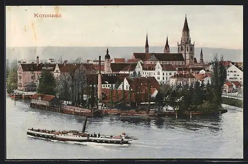 AK Konstanz, Ortsansicht mit Dampfer Neptun
