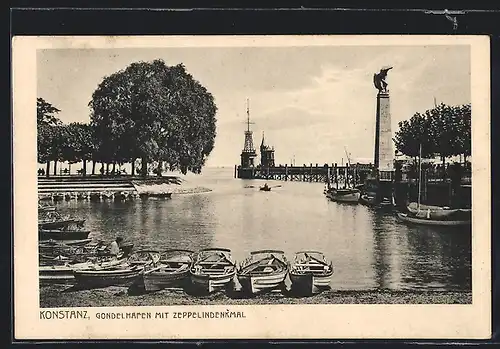 AK Konstanz, Gondelhafen mit Zeppelindenkmal