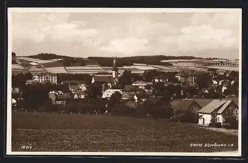 AK Gross-Schönau i. B., Teilansicht mit Kirche