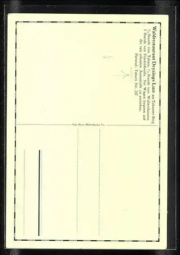 AK Tabarz, Werbekarte des Waldrestaurants Deysings Lust mit Gedicht