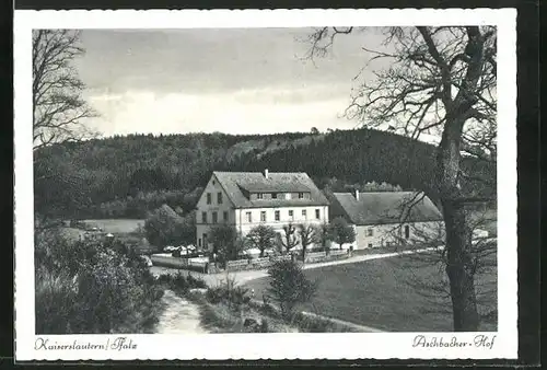AK Kaiserslautern / Pfalz, Gasthaus Aschbacher Hof mit Wäldern im Hintergrund
