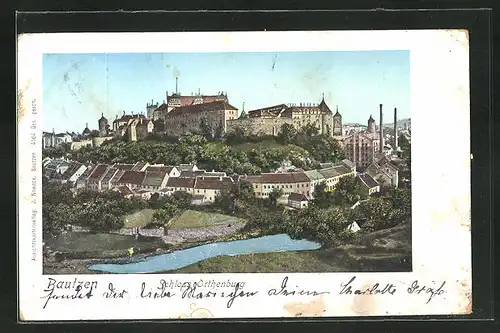 Goldfenster-AK Bautzen, Ortspanorama mit Schloss Ortenburg