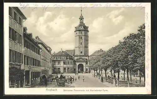AK Ansbach, Steinerne Promenade mit Herriedertor-Turm
