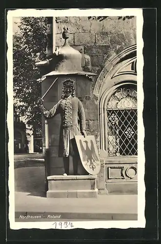 AK Nordhausen / Harz, Partie an der Roland-Statue