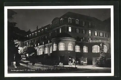 AK Schlangenbad i. T., Hotel Kurhaus bei Nacht