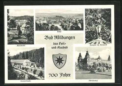 AK Bad Wildungen, Badehotel, Hotel Fürstenhof, Wandelhalle, Festpostkarte 1949