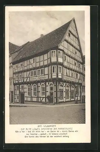 AK Bad Wildungen, Alte Löwen-Apotheke am Marktplatz Ecke Lindenstrasse