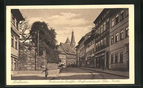 AK Nordhausen, Barfüsser Strasse mit Blick zur Blasi-Kirche