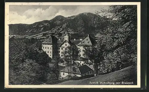 AK Lenggries, Ansicht vom Schloss Hohenburg mit Brauneck