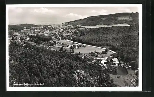 AK Jonsdorf / Zittauer Gebirge, Blick vom Nonnenfelsen auf den Kurort