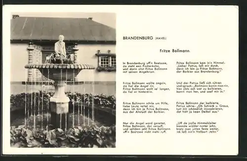 AK Brandenburg / Havel, Fritze Bollmann Brunnen und Gedicht