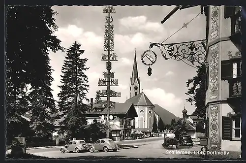 AK Schliersee /Obb., Dorfpartie mit Gasthaus und Kirche