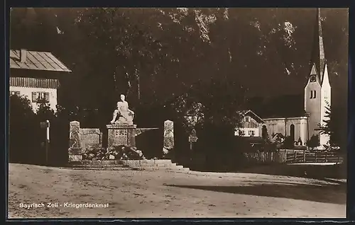 AK Bayrisch Zell, Kirche mit Kriegerdenkmal