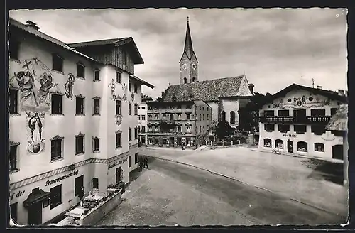 AK Holzkirchen, Marktplatz mit Blick auf Kirche, Brauereigenossenschaft und Apotheke