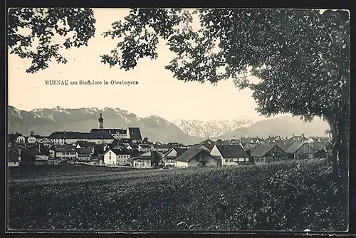 AK Murnau am Staffelsee in Oberbayern, Teilansicht mit Baum