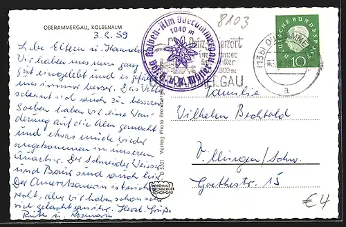 AK Oberammergau, Pension Kolbenalm und Bauer mit Pferd