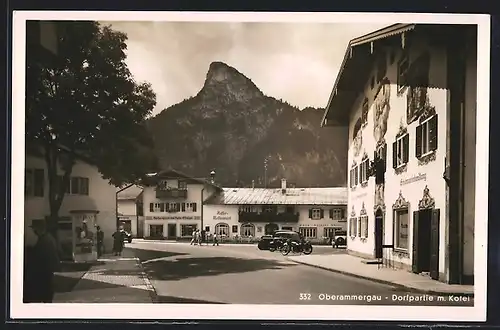 AK Oberammergau, Dorfpartie m. Kloster u. Schuhwarenhandlung