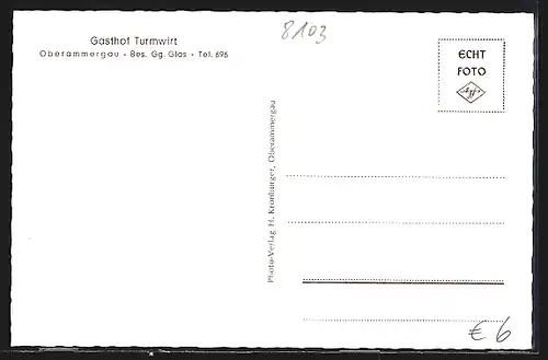 AK Oberammergau, Gasthof Turmwirt mit Parkplatz