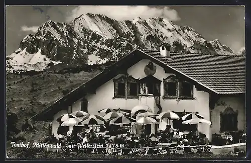 AK Mittenwald, Gasthaus Tonihof mit Wetterstein