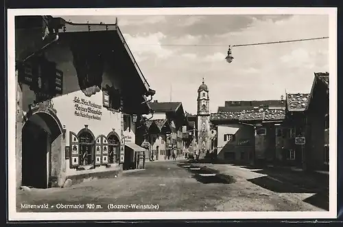 AK Mittenwald, Obermarkt mit Gasthaus Bozner-Weinstube