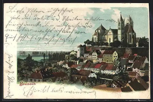 Künstler-AK Breisach, Teilansicht mit Kirche