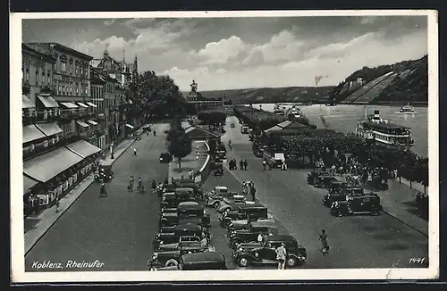 AK Koblenz, Rheinufer, Dampfer an der Anlegestelle