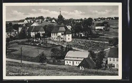 AK Rübenau / Erzgeb., Ortsansicht mit Kirche