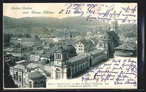 AK Baden-Baden, Ortsansicht vom neuen Schloss aus gesehen