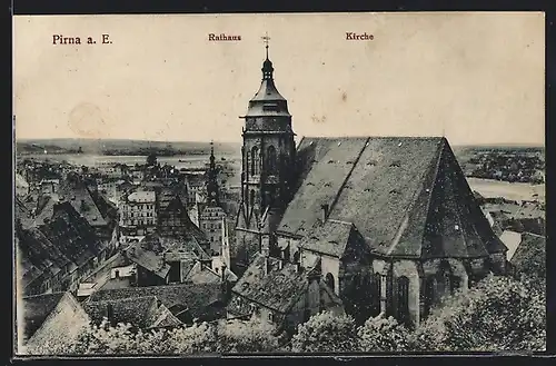 AK Pirna a. E., Kirche und Rathaus