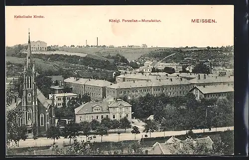 AK Meissen, Königliche Porzellan-Manufaktur, Kath. Kirche