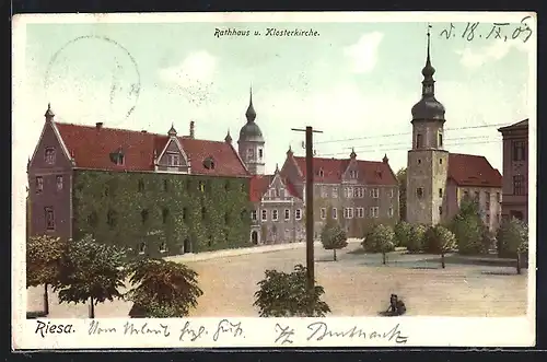 AK Riesa / Elbe, Rathaus und Klosterkirche