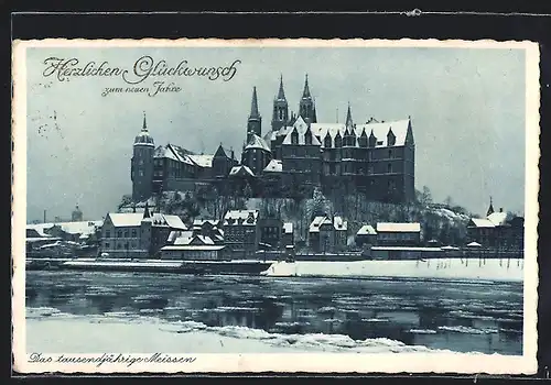 AK Meissen, Panorama, Glückwunsch zum neuen Jahr